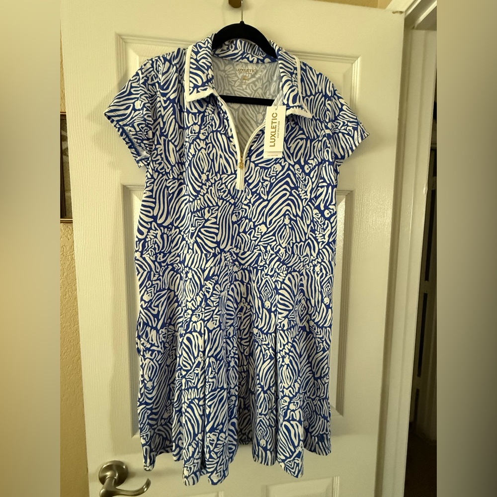 Lilly Pulitzer luxletic Martinique blue moisture wicking spf 50 dress nwt xl